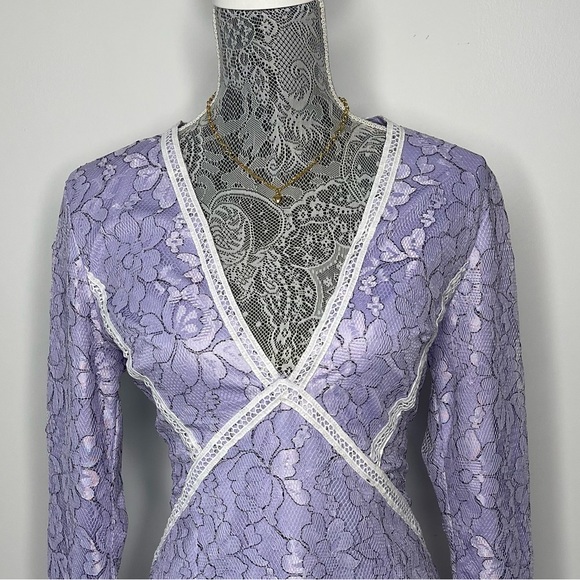 PrettyLightThing Purple Floral Lace Long-sleeve Mini Dress - Picture 3 of 7